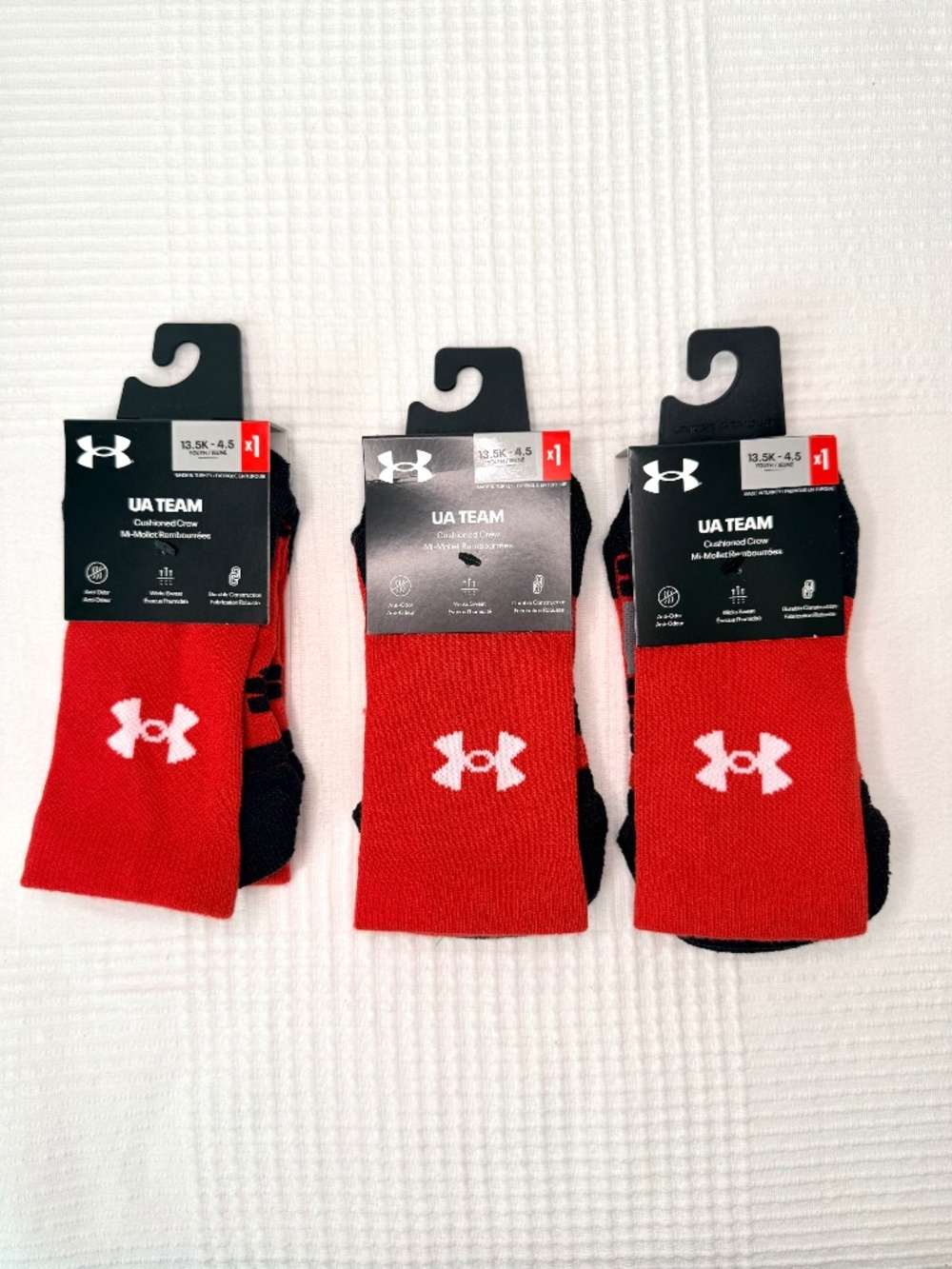Under Armour Team Cushioned Crew, Red, 13.5 - 4.5 Youth (3)